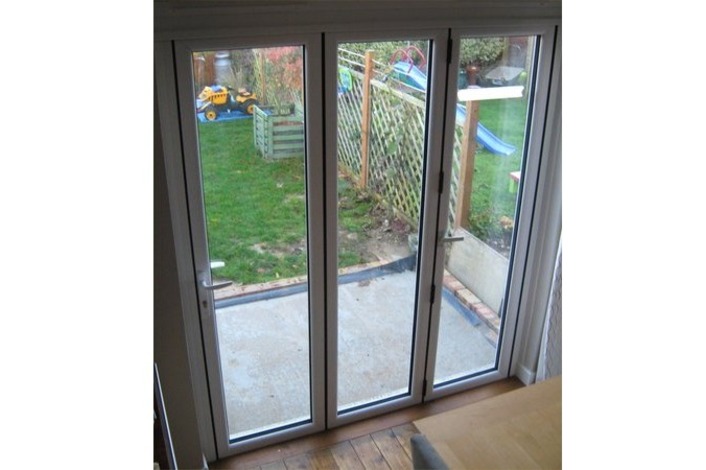 Internal view of a 3 panel white pvcu Timberlook Bifold Door